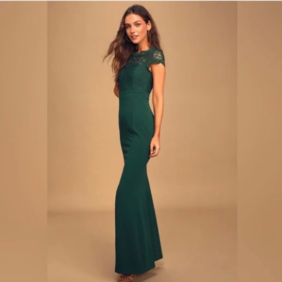 Hunter Green Lace Mermaid Maxi Dress - Picture 4 of 4